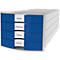 Schubladenbox HAN Impuls 2.0, 4 Schubladen, Format A4, stapelbar, geschlossen, grau/blau