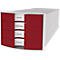 Schubladenbox HAN Impuls 2.0, 4 Schubladen, Format A4, stapelbar, geschlossen,grau/rot
