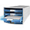 Schubladenbox HAN Impuls 2.0, 4 Schubladen, Format A4, stapelbar, offen, grau/transparent-blau