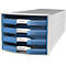 Schubladenbox HAN Impuls 2.0, 4 Schubladen, Format A4, stapelbar, offen, grau/transparent-blau