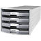 Schubladenbox HAN Impuls 2.0, 4 Schubladen, Format A4, stapelbar, offen, grau/transparent-klar