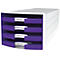 Schubladenbox HAN Impuls 2.0, 4 Schubladen, Format A4, stapelbar, offen, weiß/lila