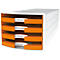 Schubladenbox HAN Impuls 2.0, 4 Schubladen, Format A4, stapelbar, offen, weiß/orange