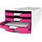 Schubladenbox HAN Impuls 2.0, 4 Schubladen, Format A4, stapelbar, offen, weiß/pink