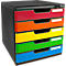 Schubladenbox MODULO, Format A4+, 5 abschließbare Schübe, geschlossen, Griffmulde & Etikettenhalter, 2 Schlüssel, Blauer Engel, Kunststoff, harlekin