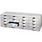 Schubladenbox Paperflow, A4, 16 Schübe, Teilauszug, geschlossene Fronten, Griffmulde & Etikettenhalter, Etiketten, B 1075 x T 342 x H 329 mm, PS, grau