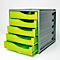 Schubladenbox Rotho SPACEMAKER, 5 geschlossene Schübe im Format A4, Griffmulden, stapelbar, L 330 x B 285 x H 320 mm, Polystyrol, schwarz-grün