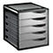 Schubladenbox Rotho SPACEMAKER, 5 geschlossene Schübe im Format A4, Griffmulden, stapelbar, L 330 x B 285 x H 320 mm, Polystyrol, schwarz-transparent