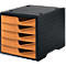 Schubladenbox styro® styroswingbox, 5 Schübe, Auszugsperre & Griffmulde, stapelbar, B 270 x T 340 x H 255 mm, Polystyrol, schwarz-apricot