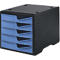 Schubladenbox styro® styroswingbox, 5 Schübe, Auszugsperre & Griffmulde, stapelbar, B 270 x T 340 x H 255 mm, Polystyrol, schwarz-cornflower