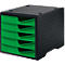 Schubladenbox styro® styroswingbox, 5 Schübe, Auszugsperre & Griffmulde, stapelbar, B 270 x T 340 x H 255 mm, Polystyrol, schwarz-gecko