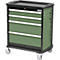 Schubladenschrank Bedrunka+Hirth maxmobile 1, mobil, 4 Schübe, 1 Seitenblende, abschließbar, bis 300 kg, resedagrün RAL 6011, Stahlblech