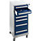 Schubladenschrank SFR 70, 7 Schübe, mit Rollen, alusilber/enzianblau