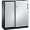 Schuifdeurkast ASISTO C 3000, 3 ordnerhoogten, met afdekplaat, breedte 1200 mm, antraciet/aluminium zilver