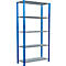 Schulte Lagertechnik Fachbodenregal Stecksystem MultiPlus250, Grundregal, 5 Fachböden, Kreuzstrebe, B 1000 x T 400 x H 2000 mm, Enzianblau RAL 5010