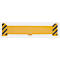 Yellow safety barrier with black diagonal stripes at the ends. On a light gray background.