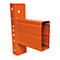 Orange metal corner bracket, with holes and rectangular cross-section.