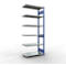 Schulte Lagertechnik Système de rayonnage à tablettes emboîtable MULTIplus 250, rayonnage annexe, verrou de longueur, 2500x1000x500 mm, 6 tablettes, bleu gentiane/galvanisé