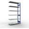 Schulte Lagertechnik Système de rayonnage à tablettes emboîtable MULTIplus 250, rayonnage annexe, verrou de longueur, 2500x1300x500 mm, 6 tablettes, bleu gentiane/galvanisé