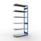Schulte Lagertechnik Système de rayonnage à tablettes emboîtable MULTIplus 250, rayonnage annexe, verrou de longueur, 3000x1300x600 mm, 7 tablettes, bleu gentiane/galvanisé
