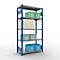 Schulte Lagertechnik Système de rayonnage à tablettes emboîtables MULTIplus 250, rayonnage de base, verrou de longueur, 2000x1000x500 mm, 5 tablettes, bleu gentiane/galvanisé