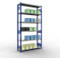 Schulte Lagertechnik Système de rayonnage à tablettes emboîtables MULTIplus 250, rayonnage de base, verrou de longueur, 2500x1300x400 mm, 6 tablettes, bleu gentiane/galvanisé