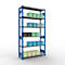 Schulte MULTIplus250 Rayonnage emboîtable, rayonnage de base, 6 tablettes, jusqu'à 250 kg par tablette, montage sans outillage, L 1300 x P 400 x H 2500, bleu gentiane/galvanisé