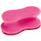 Een roze spons. Een kleinere spons is bevestigd aan een grotere.