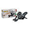 Scotch Clip & Twist tape dispenser with tape roll and packaging. Gray holder, white roll.