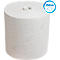 Rolle weisses Papierhandtuch. Aufgedrucktes Logo mit 350 m. Das Papier hat ein Muster.