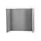 Gray room divider, folded in three parts. It stands on small silver feet.