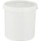 A white, cylindrical container with a lid. The surfaces are smooth.