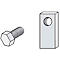 A screw and a perforated plate. The screw has a hexagonal head, the perforated plate has a round hole.