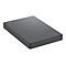 Disque dur externe rectangulaire gris foncé. Logo Seagate, indicateur lumineux.