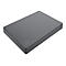 Disque dur externe gris foncé avec logo Seagate. Forme rectangulaire, coins arrondis, surface lisse. Petite LED sur le dessus.