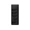 Un appareil noir et rectangulaire avec une surface diagonale et nervurée. Il y a des ports sur un côté.