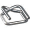 Close-up of a metal buckle, square with intertwined parts.