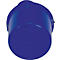 Bac bleu rond en plastique, vu d'en bas. Le bord supérieur est en creux.