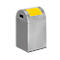 Stainless steel trash can with yellow lid. A simple, rectangular design, ideal for public spaces.