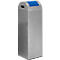 A rectangular metal container with a rounded top and a blue lid. An input slot is located at the top.