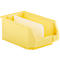 Yellow, rectangular storage bin with a divider that splits the interior into two compartments.
