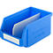 Blue plastic box with divider and label, inscription GE SCHÄFER LF 211 ZW.
