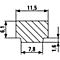 Dessin technique d'un composant rectangulaire avec hachures diagonales et dimensions en noir sur fond blanc.