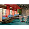 Sessel meet® by Paperflow LISBOA, desinfektionsmittelbeständiger Kunstlederbezug blau, Fußgestell schwarz, B 710 x T 815 x H 830 mm