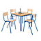 Set avantageux : 4 chaises en bois et 1 table 800 x 800 mm, hêtre, piètement bleu (table et chaises)