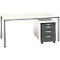 Set avantageux : bureau NEVADA - L 1600 mm - piétement rond aluminium - blanc + caisson mobile blanc et gris foncé