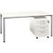 Set avantageux : bureau NEVADA - L 1600 mm - piétement rond aluminium - blanc + caisson mobile blanc
