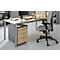 Set avantageux : bureau NEVADA - L 1600 mm - piétement rond aluminium - chêne + caisson mobile décor chêne et gris foncé