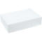 Boîte blanche rectangulaire sur fond blanc. Bords clairement définis et surface propre.
