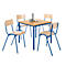 Set de 4 chaises en bois et 1 table 800 x 800 mm, hêtre, piètement des chaises et de la table en bleu 